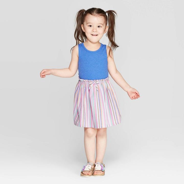 Toddler Girls' Striped Woven A-line Dress - Cat & Jack Blue