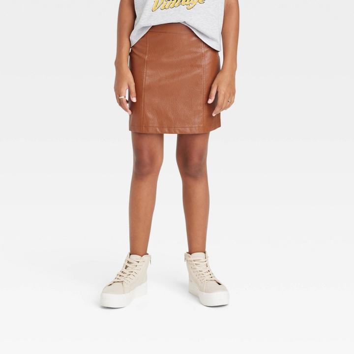 Girls' Faux Leather Skirt - Art Class Brown