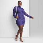 Women's Plus Size Long Sleeve Ruched Mesh Bodycon Dress - Wild Fable Purple