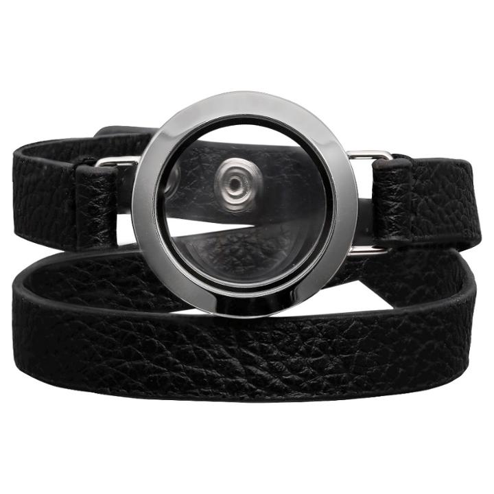 Target Women's Treasure Lockets Wrap Bracelet With Polished Round Crystal Locket - Black
