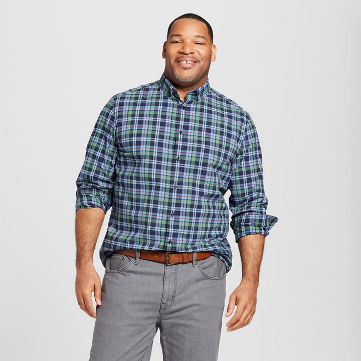 Target Men's Tall Standard Fit Long Sleeve Soft Wash Northrop Button-down Shirt - Goodfellow & Co Cyber Blue