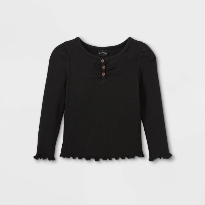 Toddler Girls' Rib Henley Long Sleeve T-shirt - Art Class Black