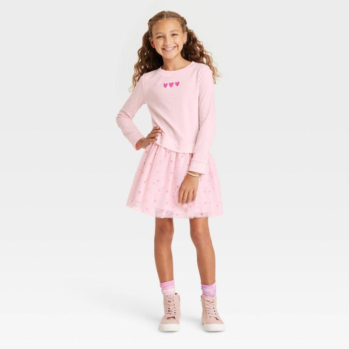 Girls' Valentine's Day Long Sleeve Tulle Skirt Dress - Cat & Jack