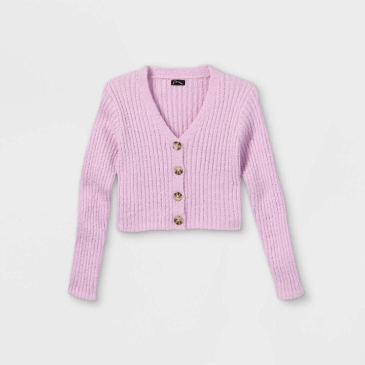 Girls' Fuzzy Button-up Cardigan - Art Class Purple