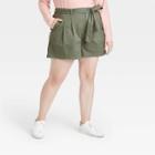 Women's Plus Size High-rise Pleat Front Shorts - A New Day Olive