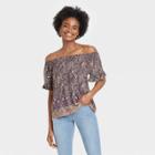 Women's Short Sleeve Off The Shoulder Top - Knox Rose Brown Floral