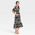 Women's Floral Print Puff Elbow Sleeve Open Back Dress- Who What Wear Cream