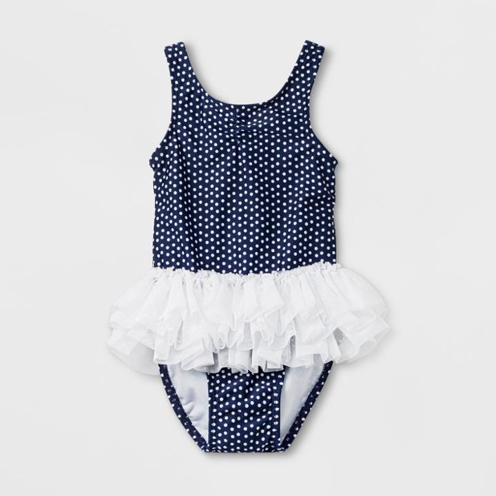 Toddler Girls' Polka Dot Tutu One Piece Swimsuit - Cat & Jack Navy 2t, Girl's, Blue
