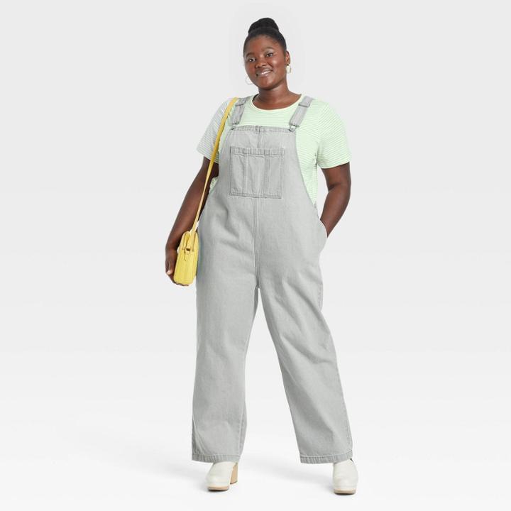 Women's Plus Size Loose Fit Denim Overalls - Universal Thread Gray