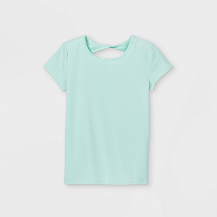 Girls' Short Sleeve Keyhole Back Gym T-shirt - All In Motion Aqua