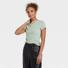 Women's Short Sleeve Ribbed T-shirt - A New Day Light Green