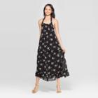 Women's Floral Print Off The Shoulder Sleeveless Tiered Halter Maxi Dress - Who What Wear Black