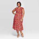 Women's Plus Size Floral Print Sleeveless Ruffle V-neck Maxi Dress - Who What Wear Red Hot