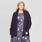 Women's Plus Size Long Sleeve Open Layering Shawl Cardigan - Ava & Viv Navy 3x, Size: