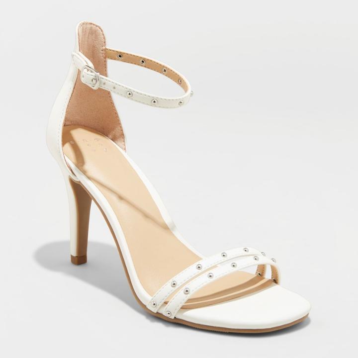Women's Enya Studded Barely There Pump Heels - A New Day White