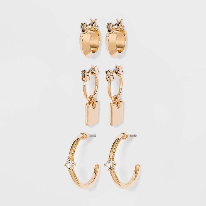 Huggie Charm And Stud Hoop Trio Earrings- A New Day Gold