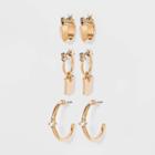 Huggie Charm And Stud Hoop Trio Earrings- A New Day Gold