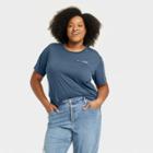 Modern Lux Women's Plus Size Atticus Poetry Scars Like Wings Short Sleeve Graphic T-shirt - Navy Blue