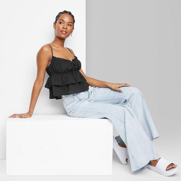 Women's Tiered Ruffle Tank Top - Wild Fable Black Xxs