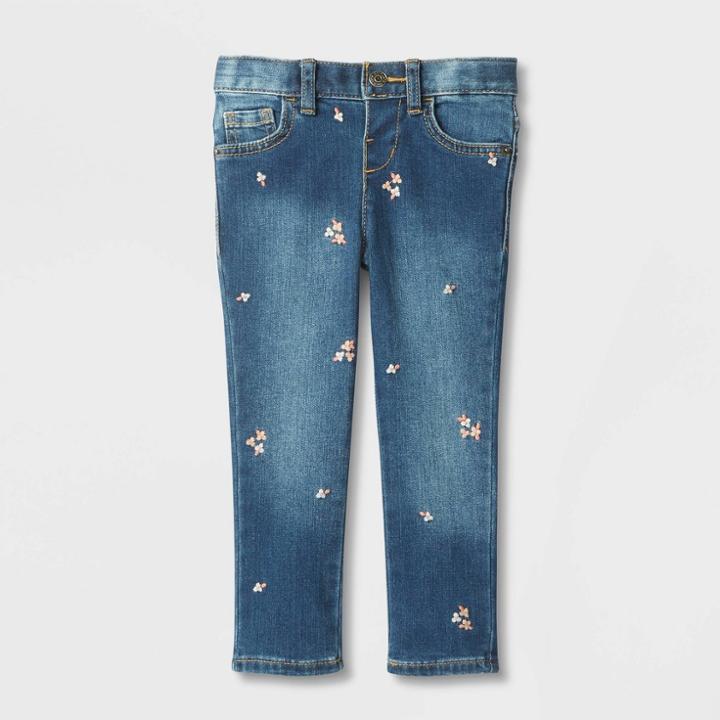 Toddler Girls' Mid-rise Floral Embroidered Skinny Jeans - Cat & Jack Blue