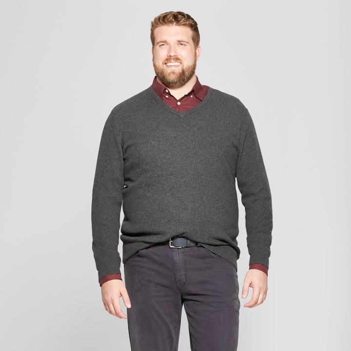Men's Big & Tall Long Sleeve V-neck Sweater - Goodfellow & Co Medium Heather Gray