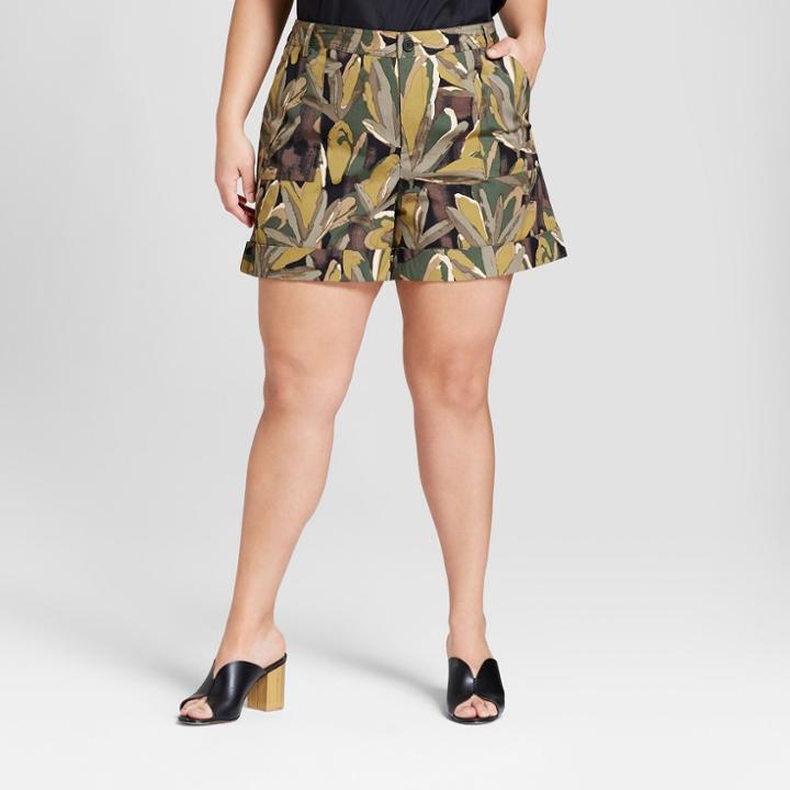 Women's Plus Size Leaf Print Utility Shorts - Who What Wear Green/brown 26w, Green/brown