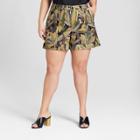 Women's Plus Size Leaf Print Utility Shorts - Who What Wear Green/brown 26w, Green/brown