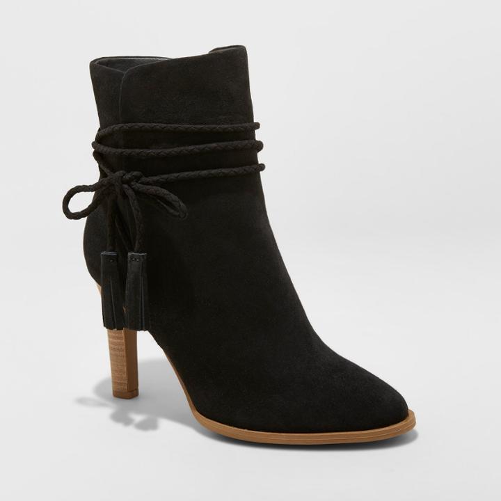 Women's Leyla Microsuede Wide Width Heeled Tassle Bootie - Universal Thread Black 6.5w,