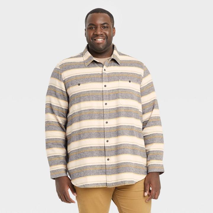 Men's Tall Striped Casual Fit Long Sleeve Button-down Shirt - Goodfellow & Co Light Brown/striped