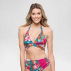 Sunn Lab Swim Women's Floral Halter Wrap Bikini Swim Top - Deep Orange - L -