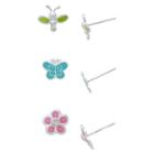Target Girls' Sterling Silver 3 Pr Butterfly Stud Earring Set-yellow/green/pink, Silver/green/pink/blue