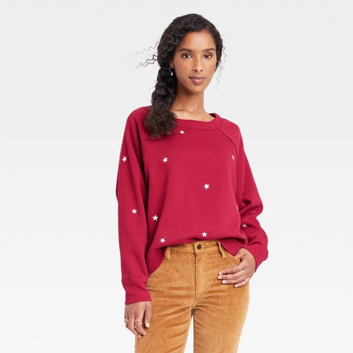 Women's Embroidered Fleece Sweatshirt - Universal Thread Red