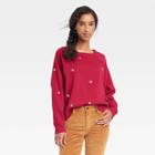 Women's Embroidered Fleece Sweatshirt - Universal Thread Red