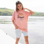 Women's Short Sleeve Round Neck Sunset Graphic Oversized T-shirt - Wild Fable Coral