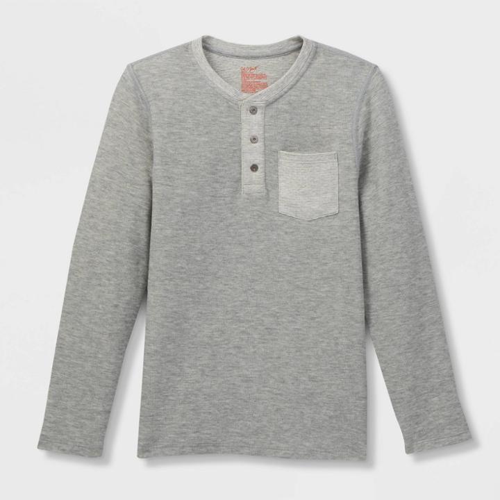 Boys' Adaptive Double Knit Henley Long Sleeve T-shirt - Cat & Jack Heather Gray