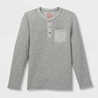 Boys' Adaptive Double Knit Henley Long Sleeve T-shirt - Cat & Jack Heather Gray