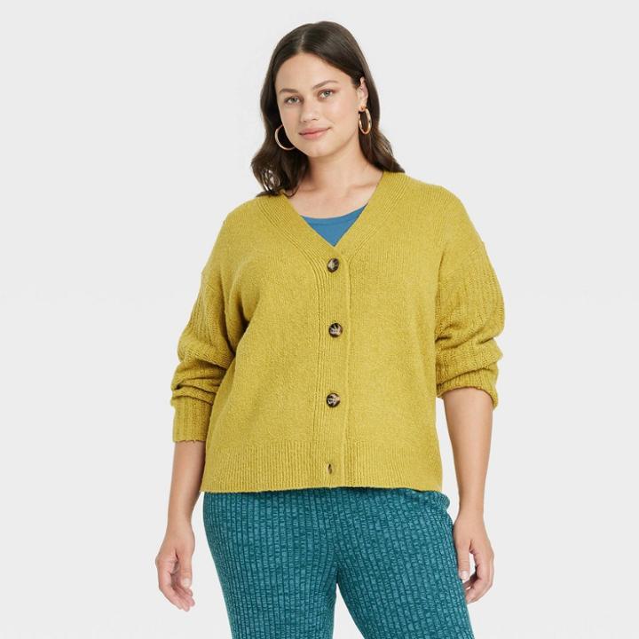 Women's Plus Size Button-down Cardigan - Ava & Viv Olive Green X