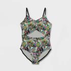 Girls' Floral Print One Piece Swimsuit - Art Class Black