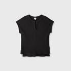 Women's Short Sleeve V-neck Wide Rib Top - A New Day Black