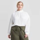 Women's Plus Size Long Sleeve High Neck Mixed Media Top - Prologue White 1x, Women's,