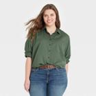 Women's Plus Size Long Sleeve Button-down Shirt - Universal Thread Olive Green