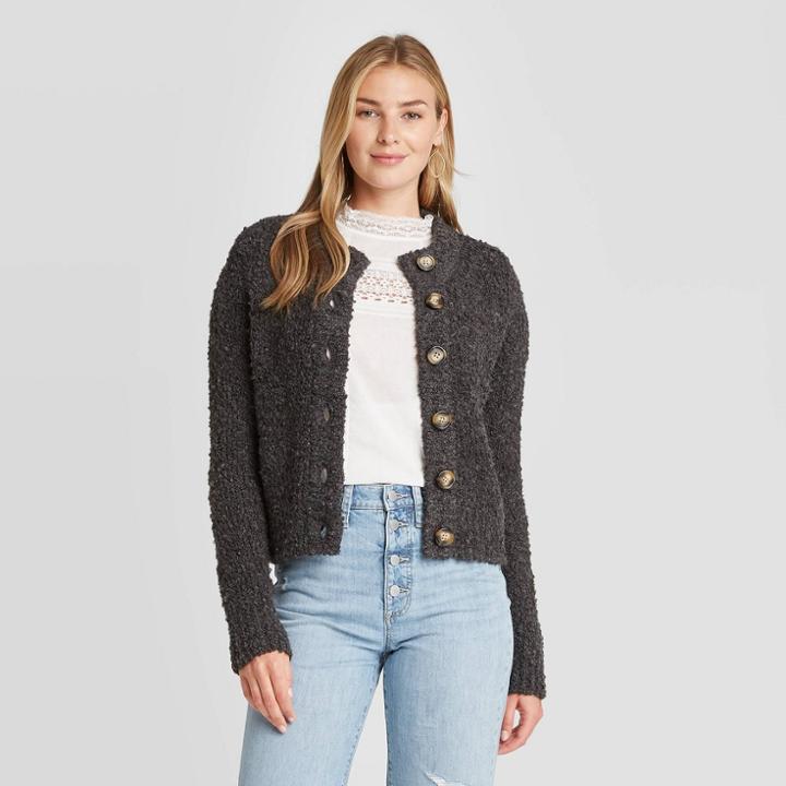 Women's Button-front Cropped Cardigan - Universal Thread Gray