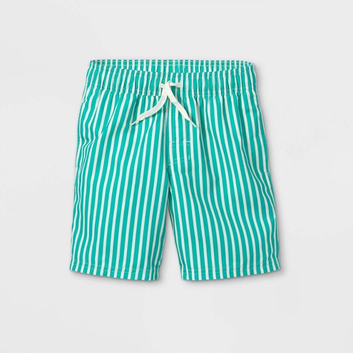 Boys' Vertical Striped Swim Shorts - Cat & Jack Green
