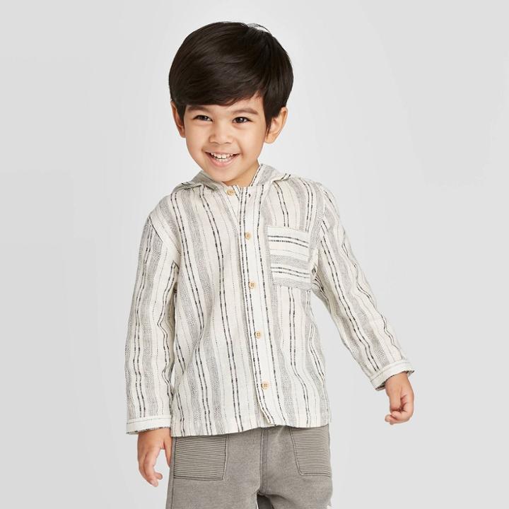 Toddler Boys' Long Sleeve Woven Hooded Button-down Shirt - Art Class Gray 12m, Toddler Boy's,