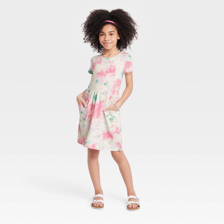 Girls' Printed Short Sleeve Knit Dress - Cat & Jack Cream
