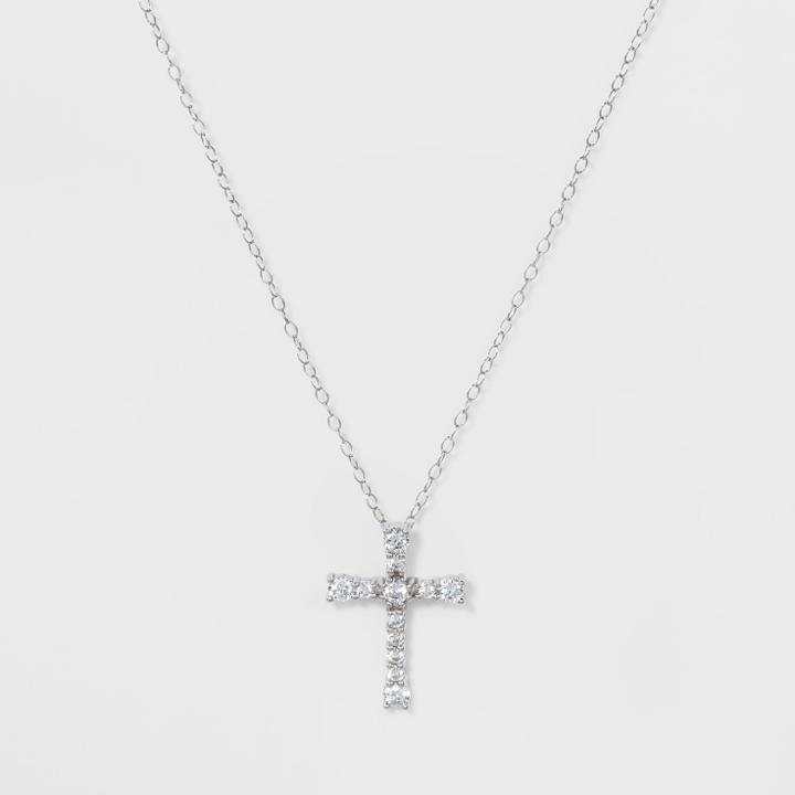Target Pendant Necklace Sterling Silver Cross With Cubic Zirconia On Cable Chain - Silver/clear