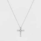 Target Pendant Necklace Sterling Silver Cross With Cubic Zirconia On Cable Chain - Silver/clear