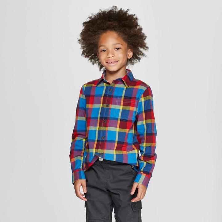 Oversizeboys' Plaid Long Sleeve Button-down Shirt - Cat & Jack Blue/red L Husky, Boy's, Size: