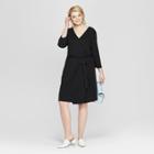 Women's Plus Size 3/4 Sleeve Wrap Midi Dress - Ava & Viv Black X