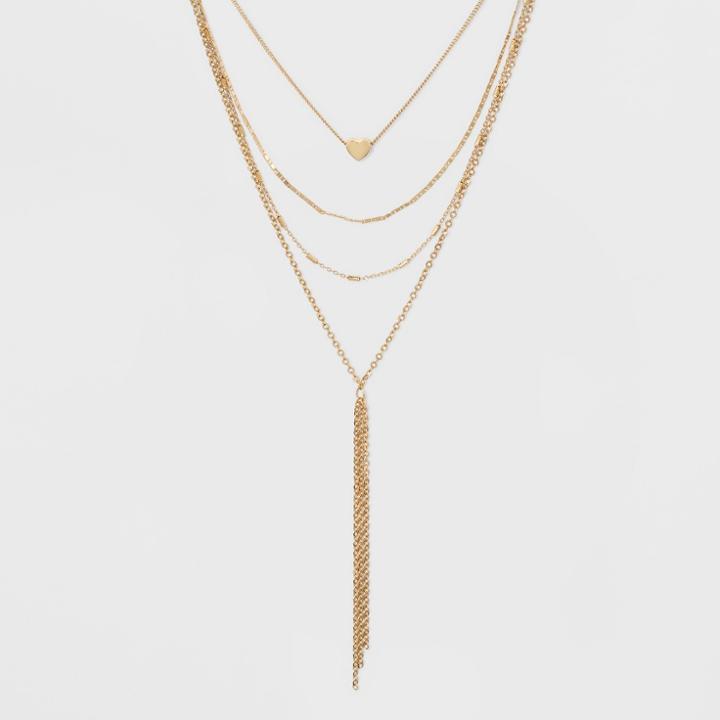 Target Multi Row Layered With Heart Charm Necklace - Gold